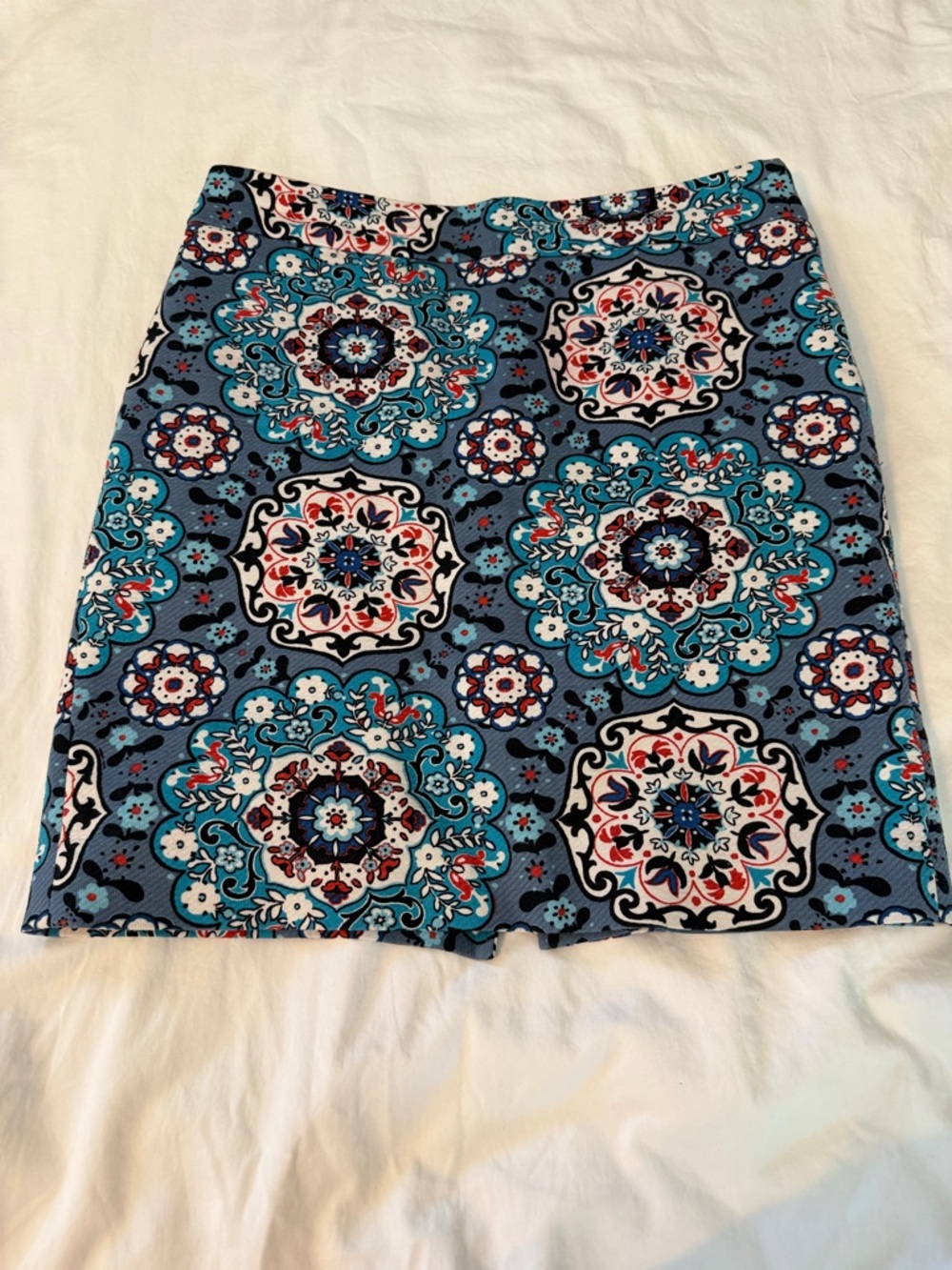 Blue Patterned Womens Skirt - Floral Medallion Print